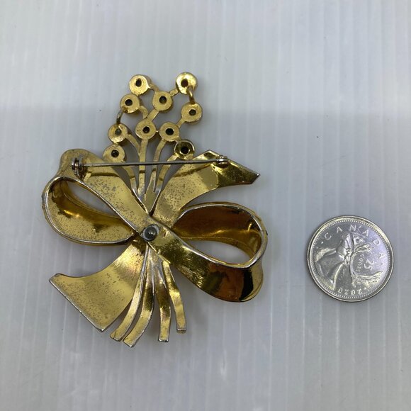 Vtg 1940 CORO ? bow gold tone chunky 3" brooch - Picture 2 of 2